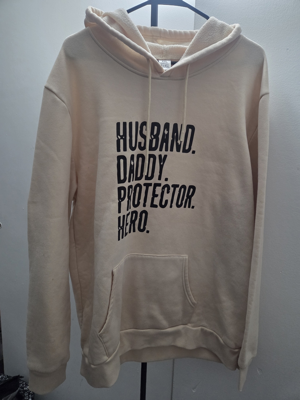 SHEIN Men's Cream Graphic Hoodie - Husband Daddy Protector Hero